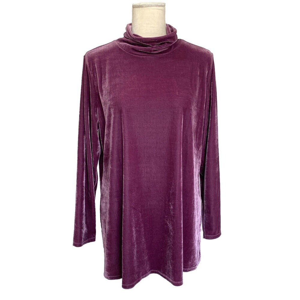 Soft Surroundings Purple Velvet Top Blouse Mock Neck Luxurious Petite PXL